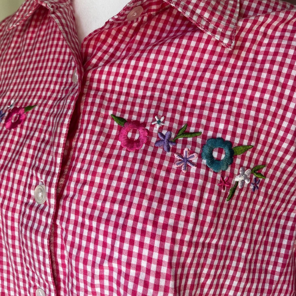 Gingham floral short sleeve button down vintage